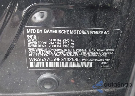 2015 BMW 528I xDrive from USA, damaged, VIN WBA5A7C59FG142685